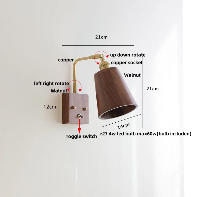 DecorBites™ Clear Glass LED Wall Lights Modern Wood Walnut Copper Stair Fixture