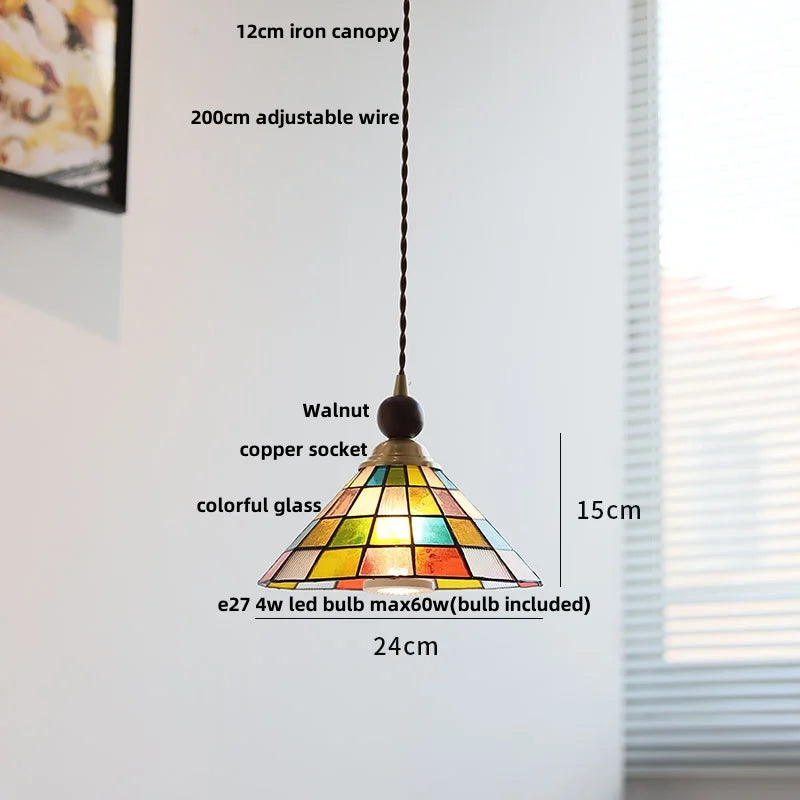 DecorBites™ LED Glass & Wood Pendant Light for Aisle, Coffee Living Room - Japanese Style