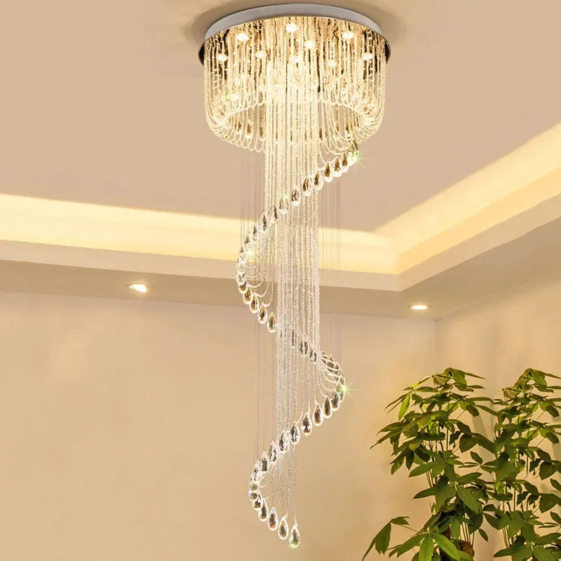 DecorBites™ Double Spiral Staircase Crystal Ceiling Chandelier for Modern Loft Decor