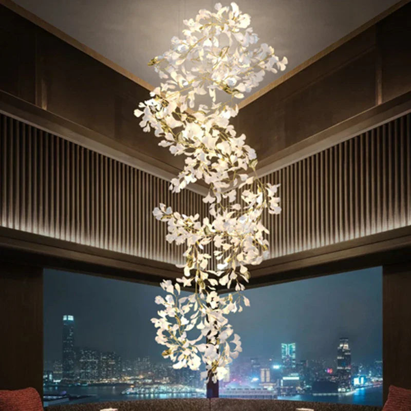 DecorBites™ Ginkgo Biloba Chandelier: Elegant Duplex Living Room Hotel Lobby Pendant Light