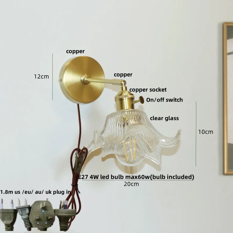 DecorBites™ Clear Glass Copper Socket LED Wall Lamp with Pull Chain Switch