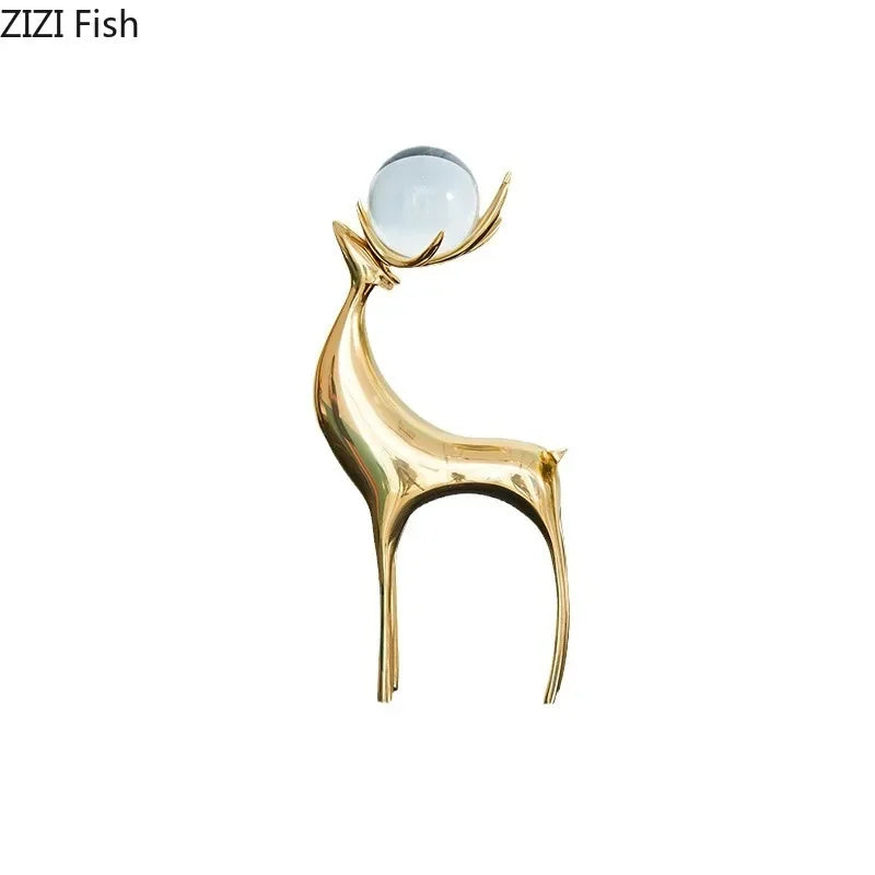 DecorBites™ Golden Deer Crystal Ball Antler Sculpture - Room Decor