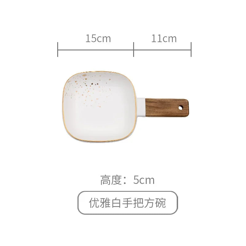 DecorBites™ Ceramic Wood Handle Bowl: Nordic Style Salad & Noodle Tableware