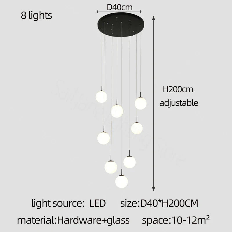 DecorBites™ Cream Glass Ball Chandelier for Duplex Villa Penthouse, Restaurant and Staircase