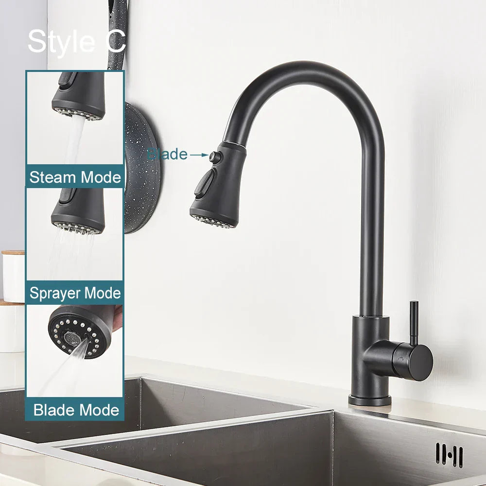 DecorBites™ Black Pull Out Kitchen Sink Faucet - Deck Mounted Stream Sprayer Kitchen Mixer Tap