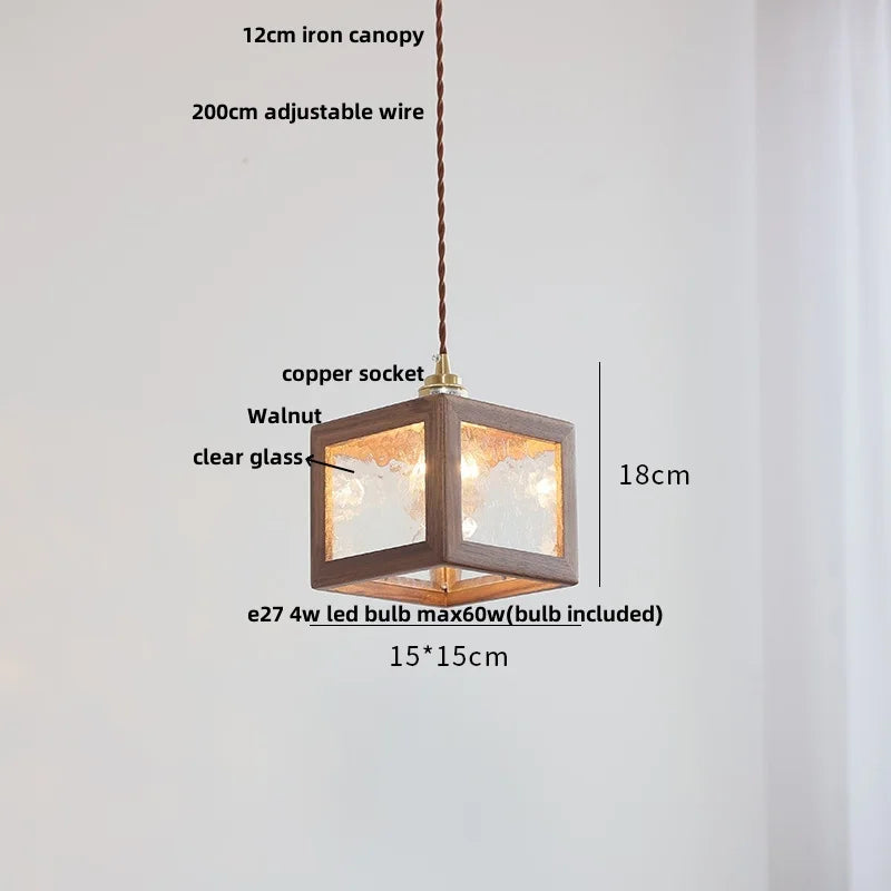 DecorBites™ Clear Glass Walnut Wood LED Pendant Lamp - Nordic Modern Hanging Lights
