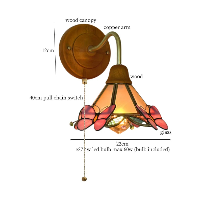 DecorBites™ Butterfly Glass LED Wall Light with Copper Arm for Home Decor.