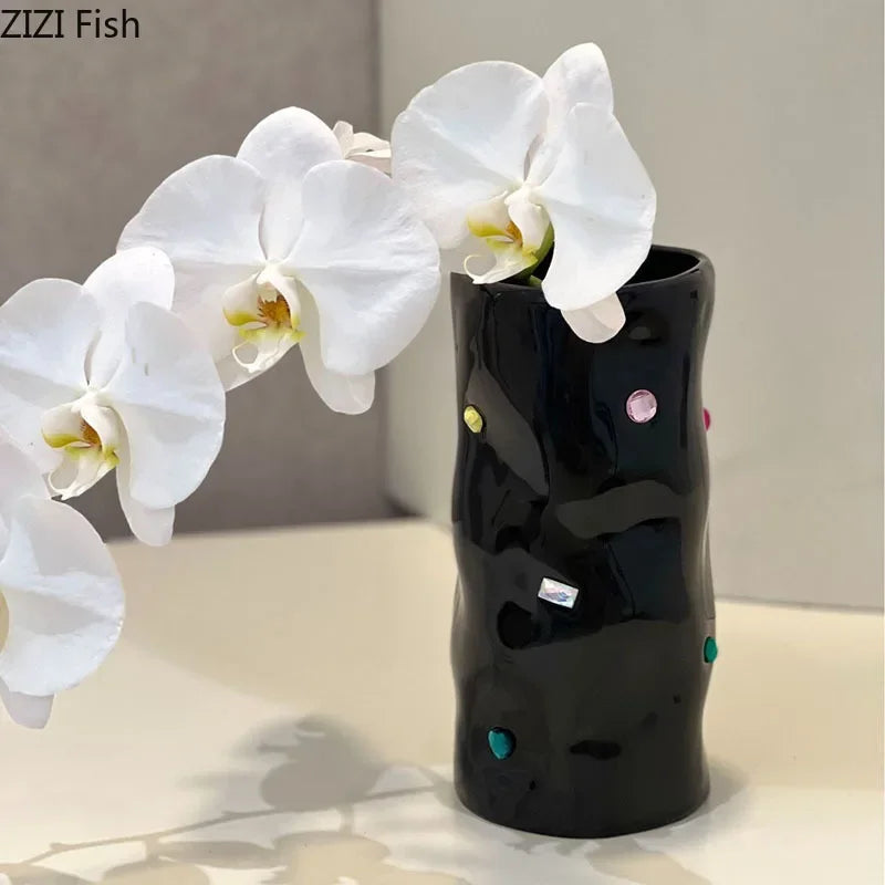 DecorBites™ Gemstone Ceramic Vase: Desk Decor, Floral Arrangement, Room Aesthetic