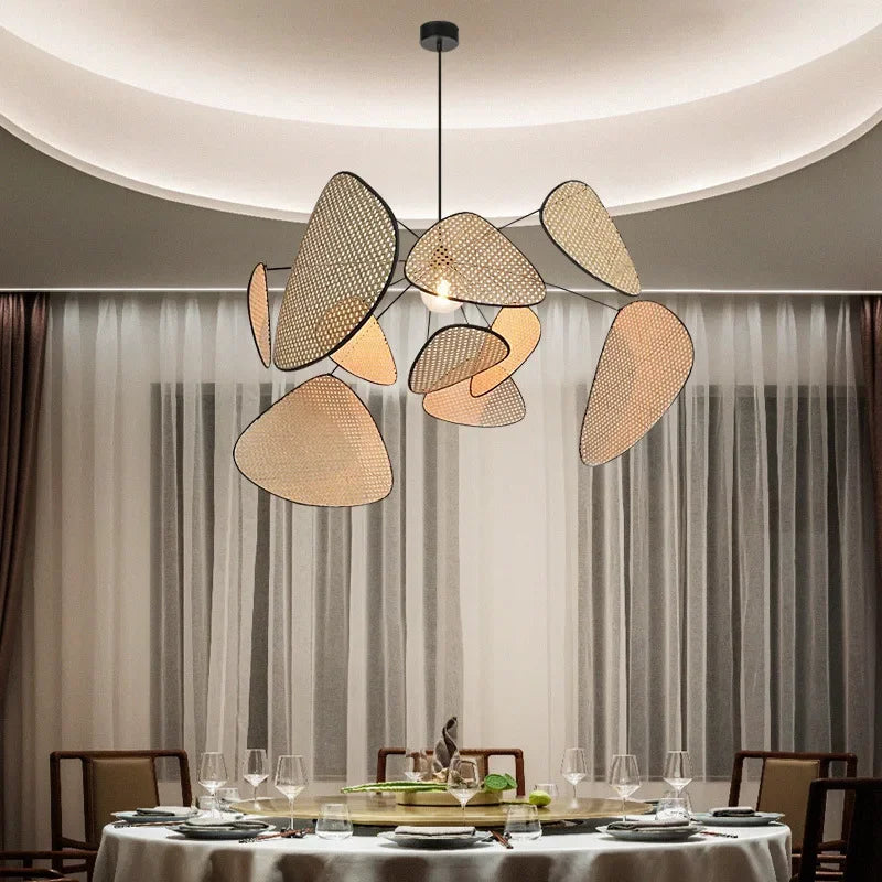 DecorBites™ Black Rattan Ceiling Chandelier for Indoor Lighting Decor
