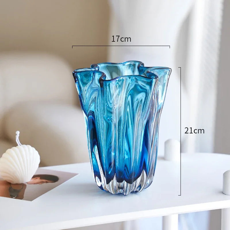 DecorBites™ Blue Glass Hydroponic Vase: Modern Desk Floral Decor & Room Aesthetic