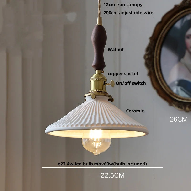 DecorBites™ Copper Ceramic LED Pendant Lights Walnut Wood Hang Lamp