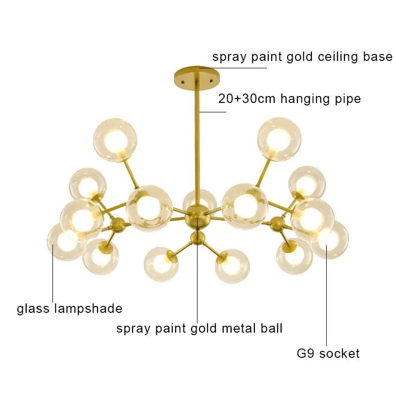 DecorBites™ Glass Ball Pendant Chandelier for Living Room Bedroom Dining Room