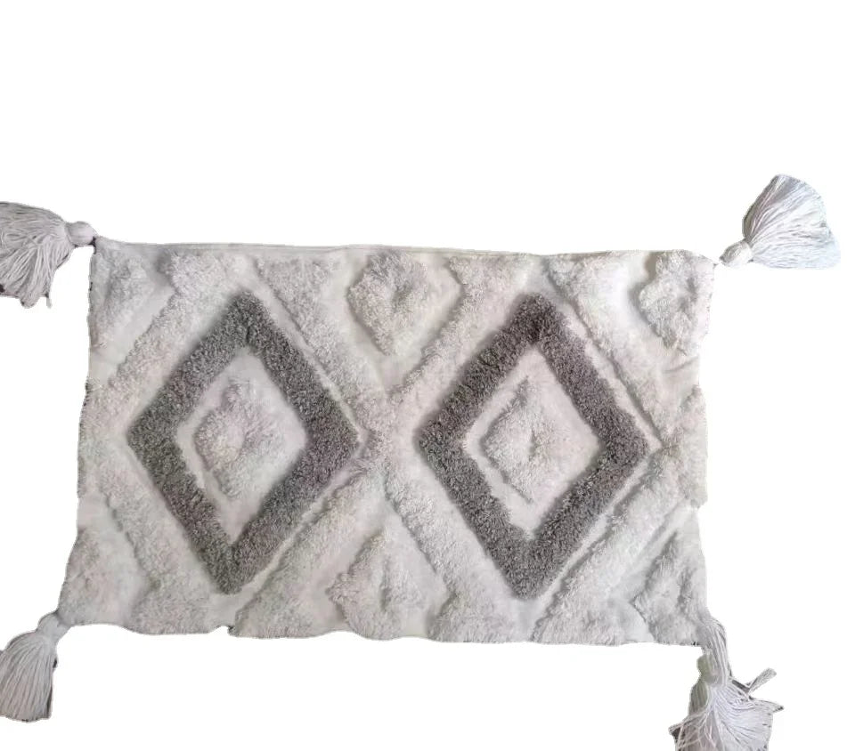 DecorBites™ Geometric Tufted Tassel Cushion Cover Cotton Canvas Fall Pillow Cover