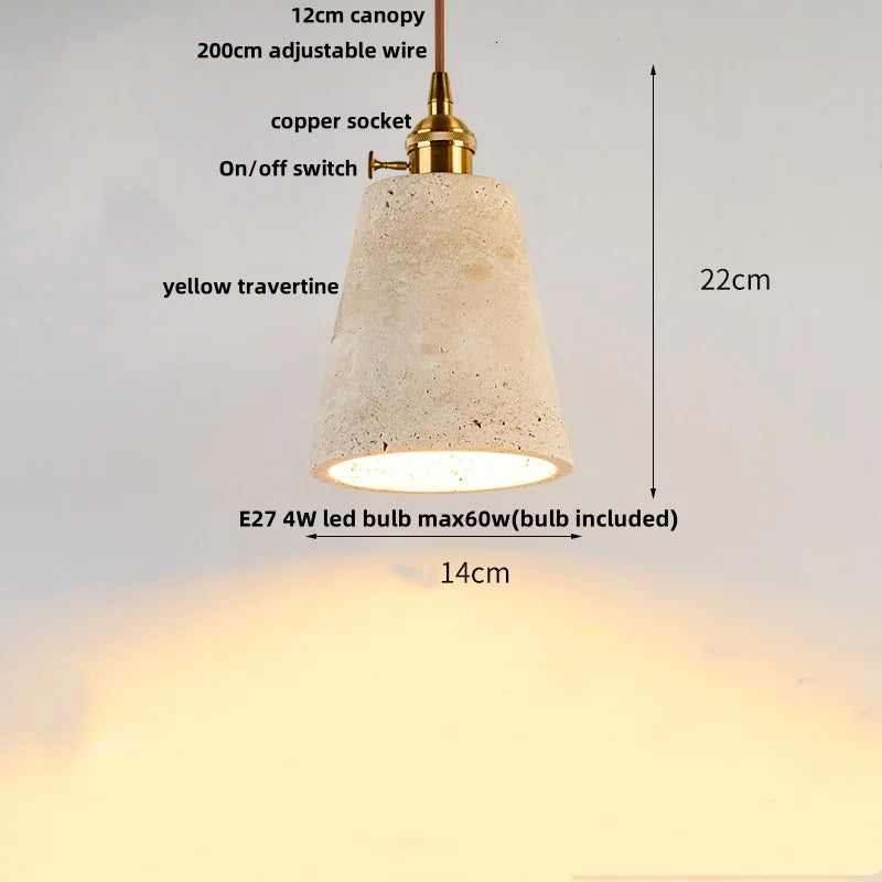DecorBites™ LED Pendant Lamp Yellow Travertine Japanese Style Adjustable Hanging Light