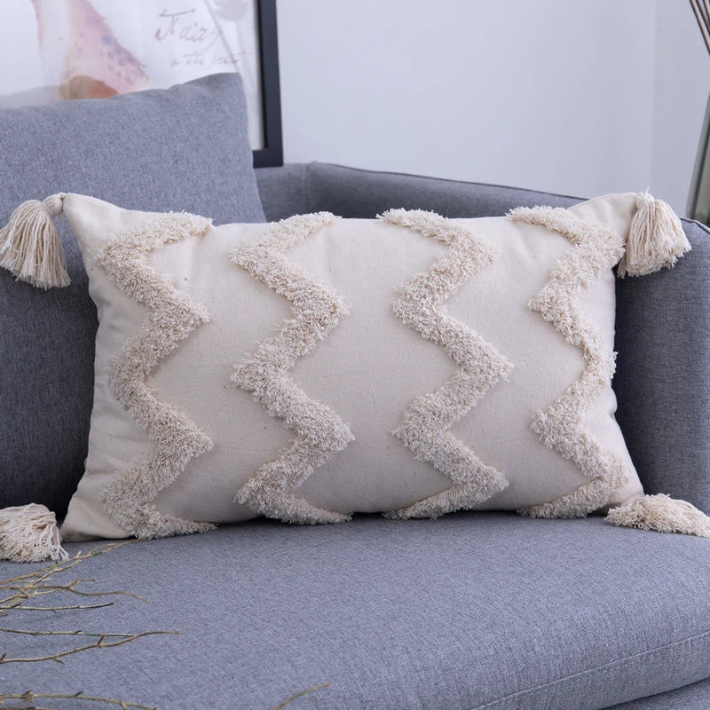 DecorBites™ Geometric Embroidery Cushion Cover with Tassel, Home Decor Pillowcase, Various Sizes