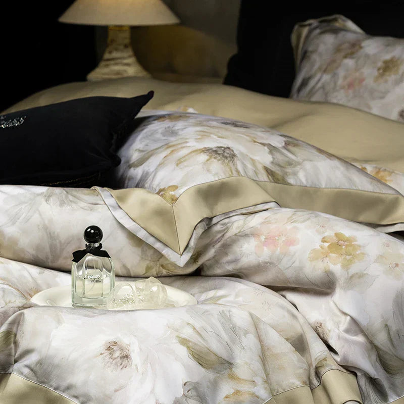 DecorBites™ Eucalyptus Fiber Floral Print Bedding Set: Duvet, Sheet, Pillowcases - 4Pcs