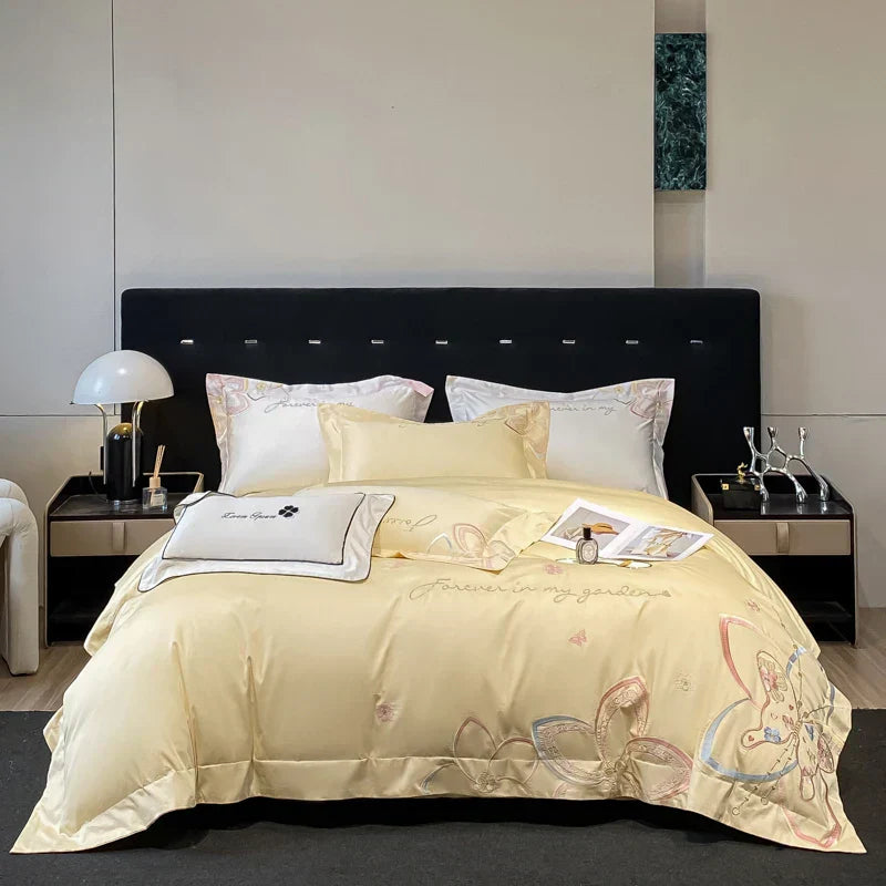 DecorBites™ Embroidered Butterfly Flowers Patchwork Bedding Set