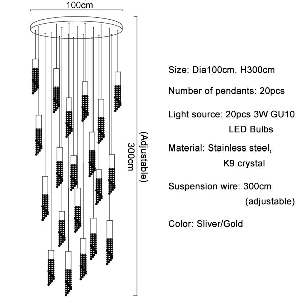 DecorBites™ Crystal Staircase Chandelier: Modern LED Lighting for Living Room, Hall, or Loft