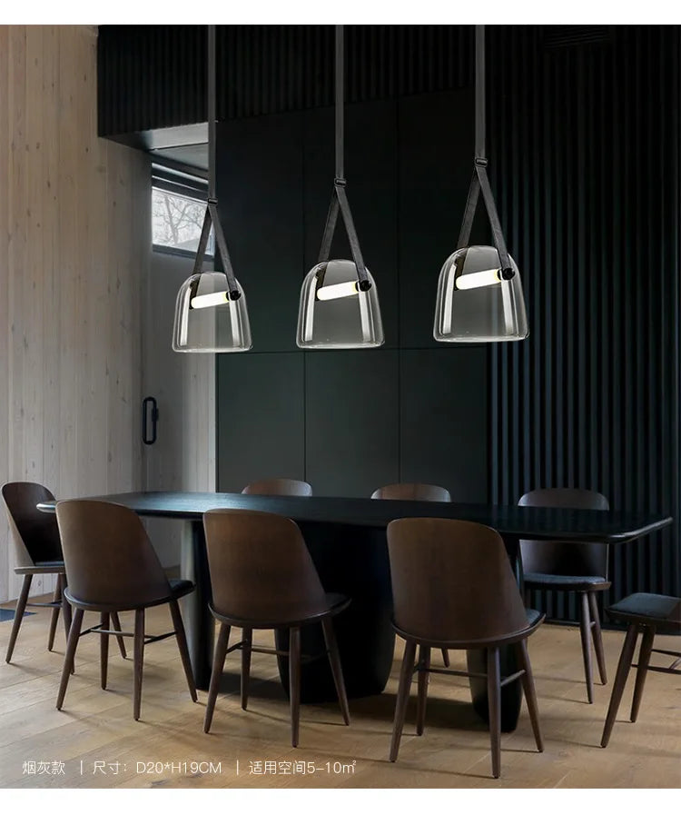 DecorBites™ Glass Hanging Lamps Leather Pendant Light Fixture for Kitchen Living Room Bedroom