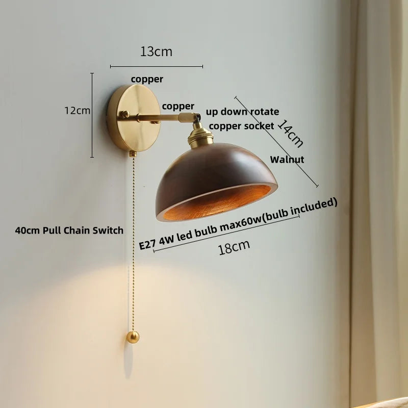 DecorBites™ LED Walnut Wood Wall Sconce with Pull Chain Switch