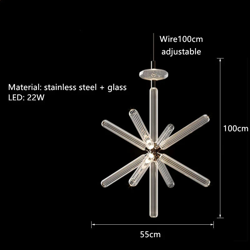 DecorBites™ Glass Tubes LED Chandelier: Modern Luxury for Living Room, Bedroom, Hotel & Aisle