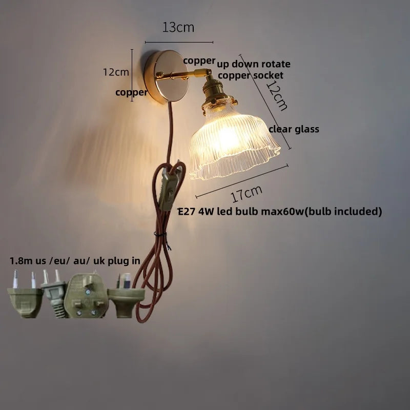 DecorBites™ Glass Base LED Wall Sconce, Pull Chain Switch, Modern Rotate Stair Light