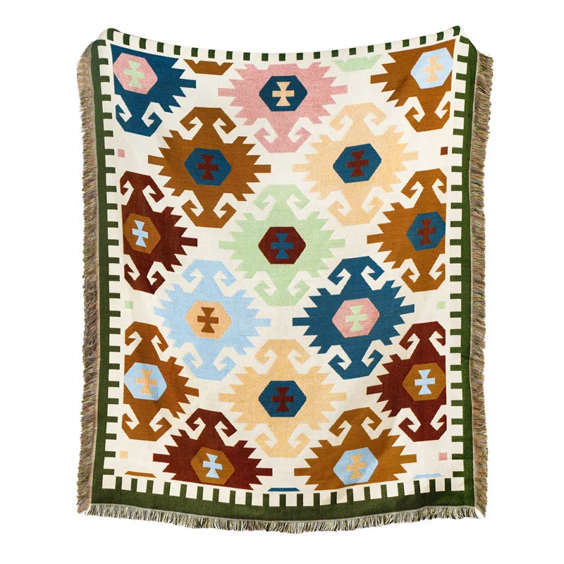 DecorBites™ Beach Blanket Sofa Cover - American Country Plaid Blanket - Cotton Tassel Throw Tapestry