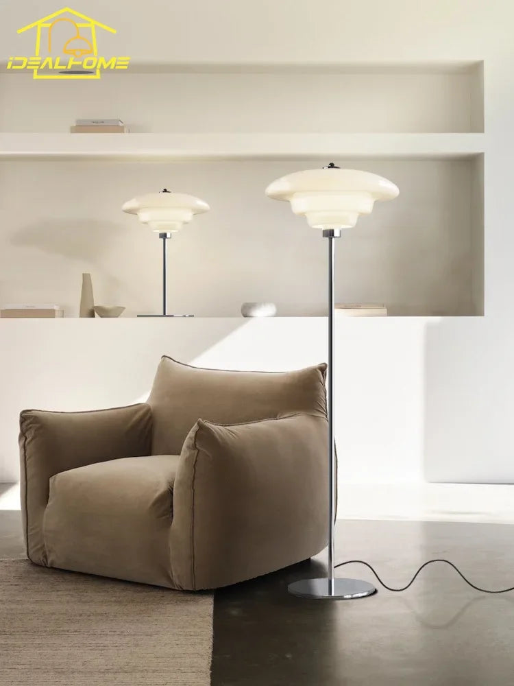 DecorBites™ Cream Glass Bauhaus Floor Lamp LED E27 Minimalist UFO Style