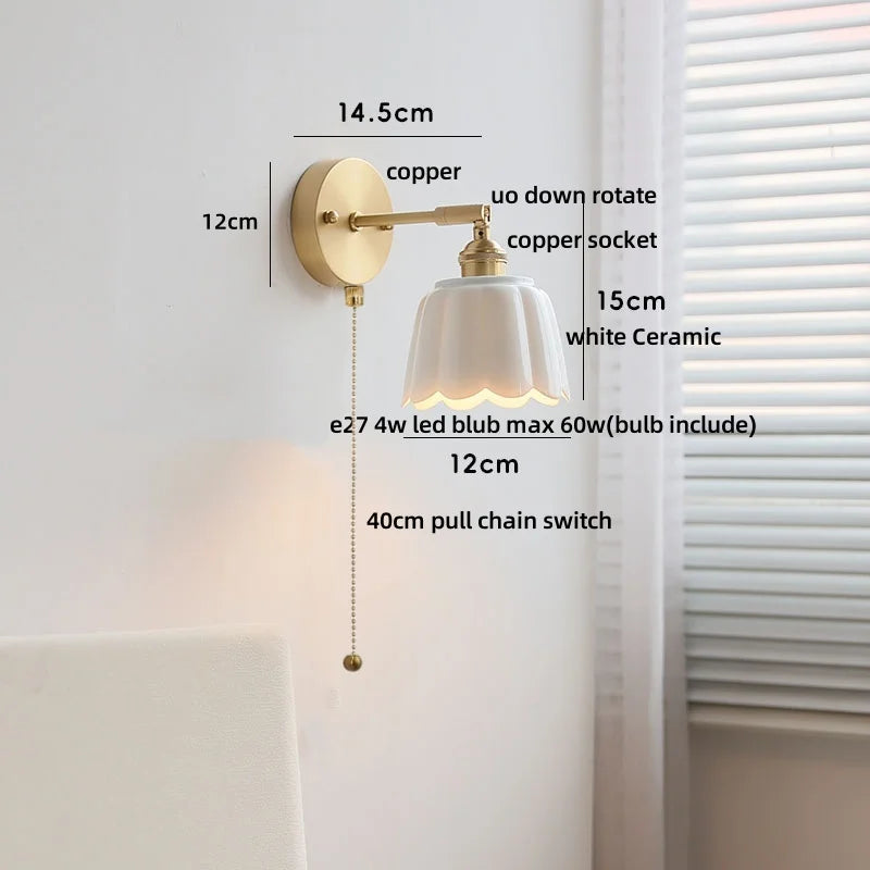 DecorBites™ Copper Wall Light Fixture Bedroom Bedside Sconce White Ceramic Lamp