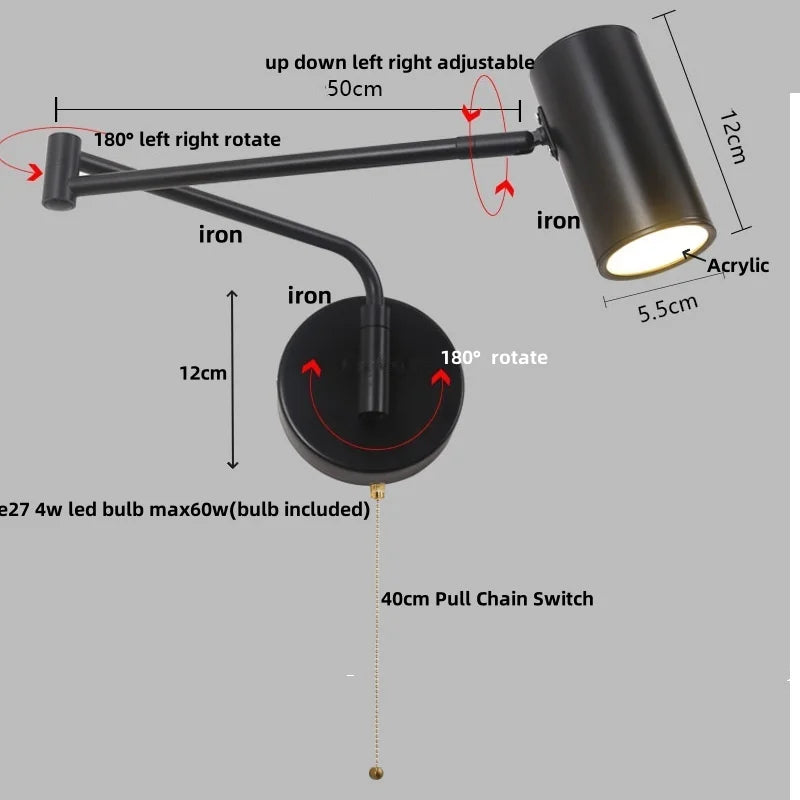 DecorBites™ Acrylic Iron LED Wall Lamp | Modern Rotate Black Stair Light | Dining Room Study Fixtures