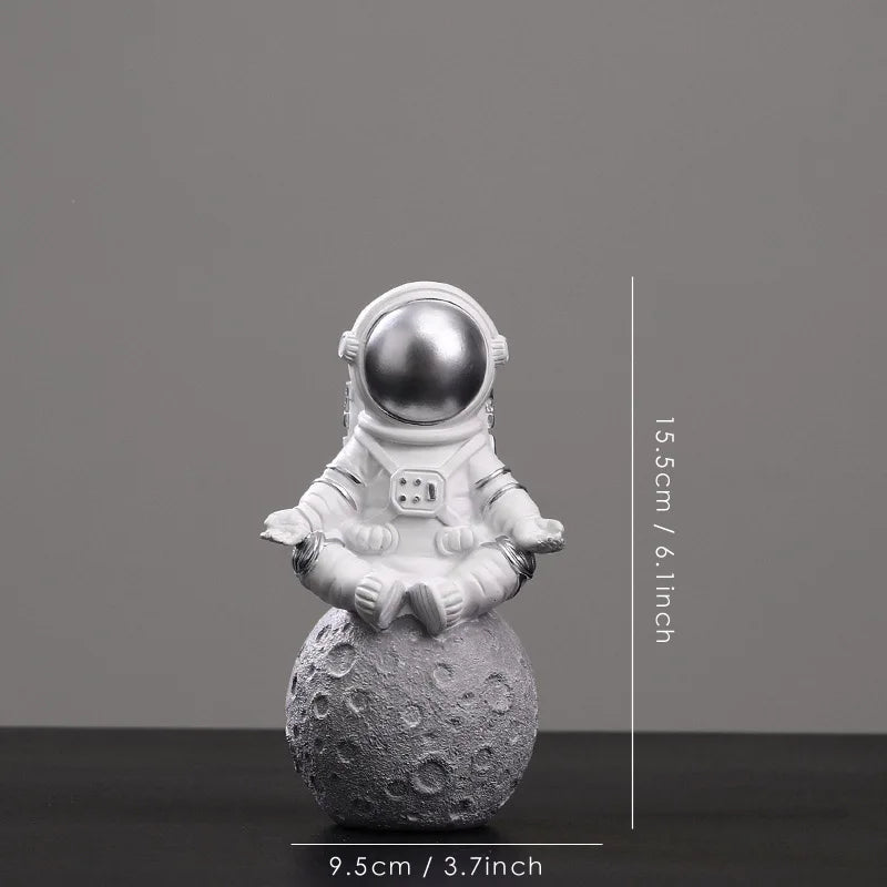 DecorBites™ Astronaut Figurines: Modern Spaceman with Moon Sculpture, Perfect Gift for Man & Boyfriend