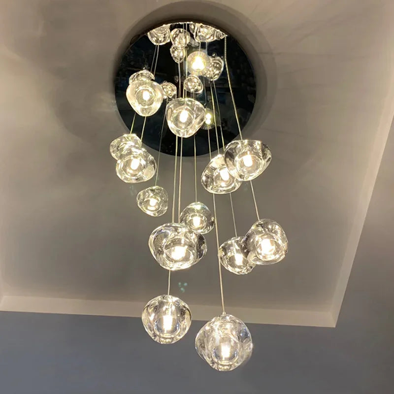 DecorBites™ Crystal Ball Chandelier: Modern LED Stair Chandelier for Living Room, Kitchen, and Loft