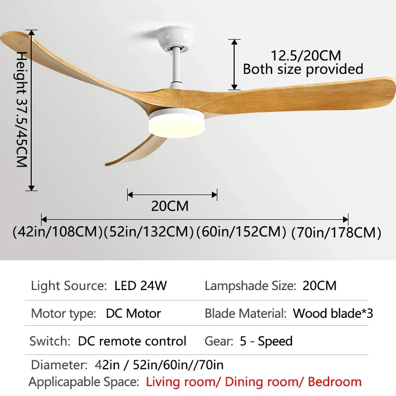 DecorBites™ 70" Luxury Wooden Ceiling Fan with Reversible Motor for Year-Round Comfort