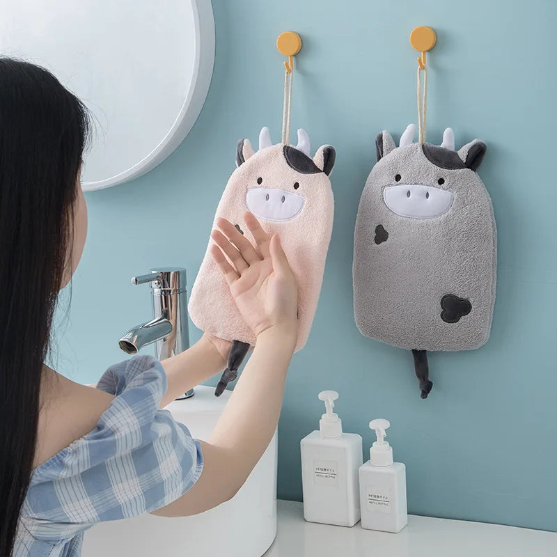 DecorBites™ Cartoon Embroidery Hanging Hand Towel - Soft, Absorbent, Quick Dry Towel