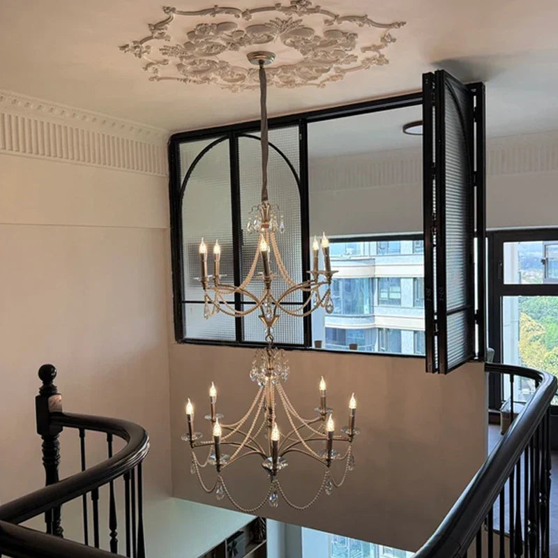 DecorBites™ French Retro Pearl Crystal Chandelier for Home Dining Room Villa Luxury Decor