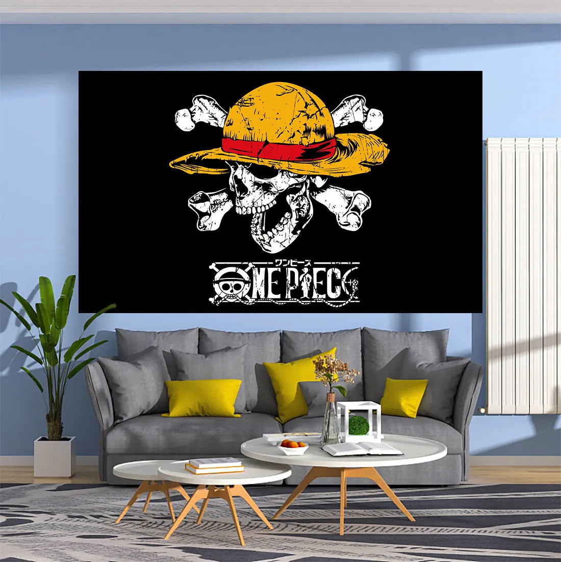 DecorBites™ Luffy's Skul Anime Tapestries: Japanese Hot Blood Printed Yoga Mat & Bedroom Decoration