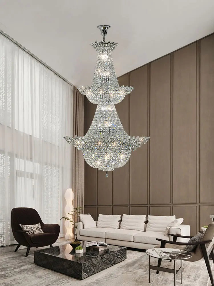DecorBites™ K9 Crystal Chrome LED Chandelier for Trendy Living Room Lighting