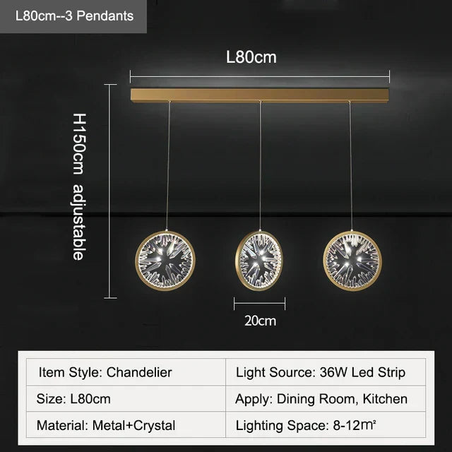 DecorBites™ Crystal Pendant Chandelier for Dining Room, Kitchen, Restaurant, Bar - Modern LED Luxury Lighting