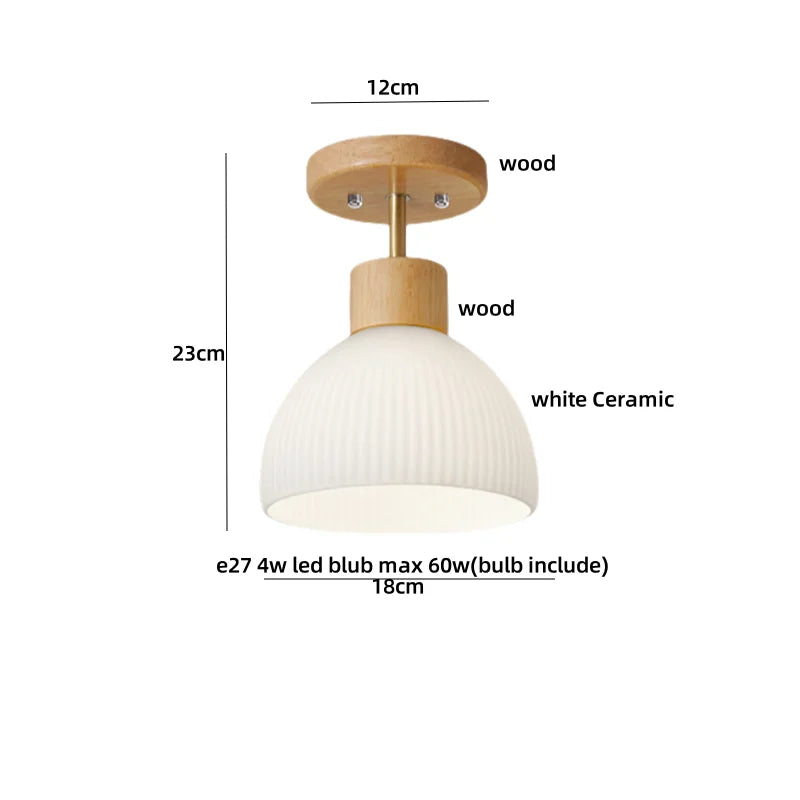 DecorBites™ Amber Glass Wood LED Ceiling Light Fixture for Modern Living Room.