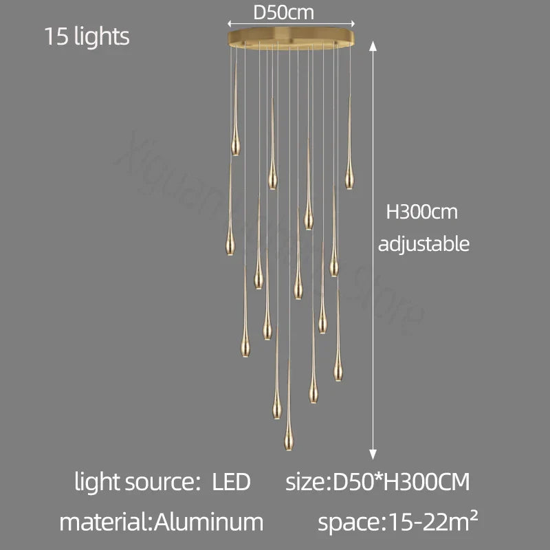 DecorBites™ Gold LED Chandelier for Duplex Villa Living Room and Staircase