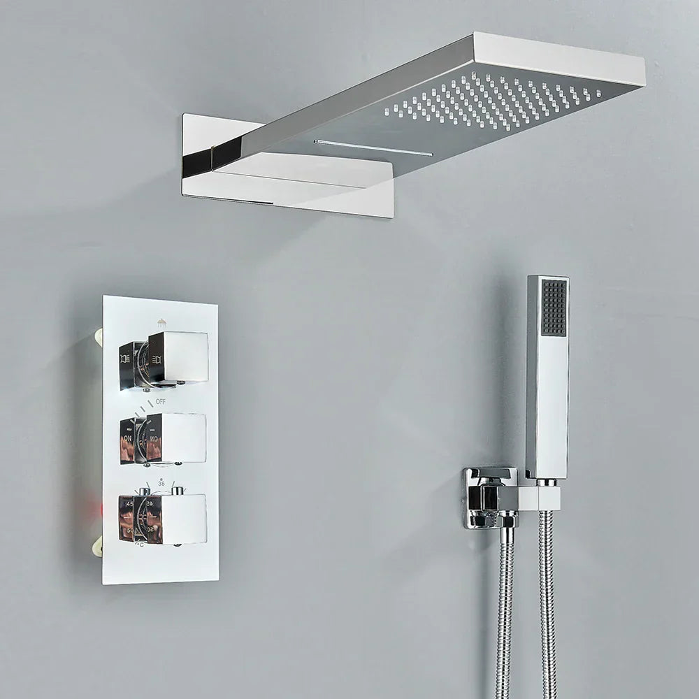 DecorBites™ Brushed Gold Thermostatic Shower Faucet Set with Concealed Mixer Tap