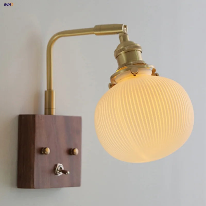 DecorBites™ Ceramic LED Wall Light Fixture White Copper Walnut Ash Bedside Lamp
