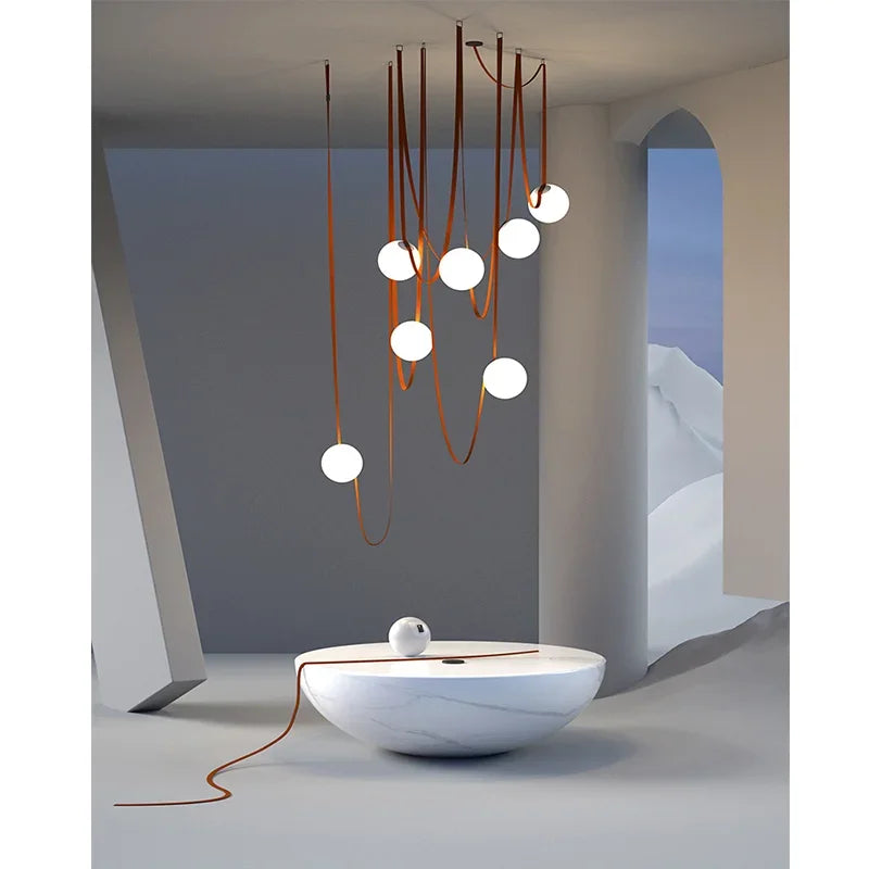 DecorBites™ Duplex Wabi Sabi Designer Villa Belt Living Room Chandelier Nordic Ceiling Light
