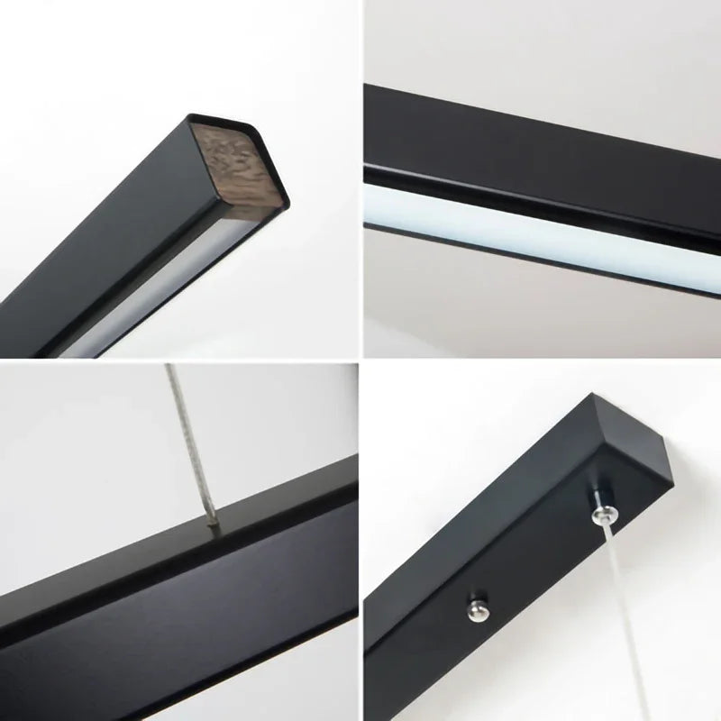 DecorBites™ LED Linear Pendant Light - White Black Wood Finish - Long Hanging Office Fixture