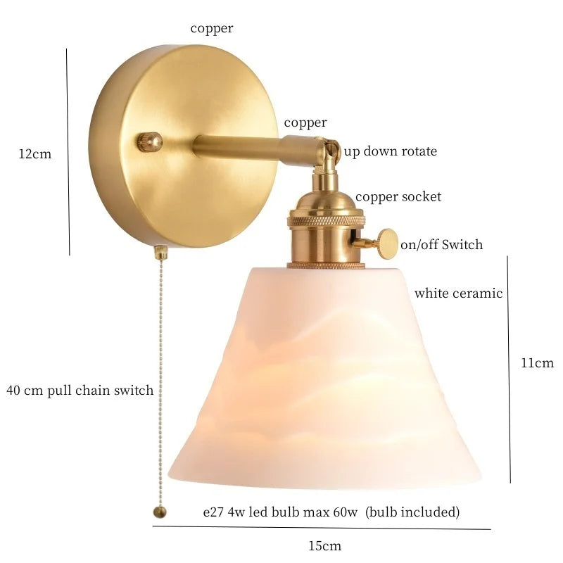 DecorBites™ Ceramic LED Wall Light Striped White Modern Nordic Pull Chain Mirror Lamp