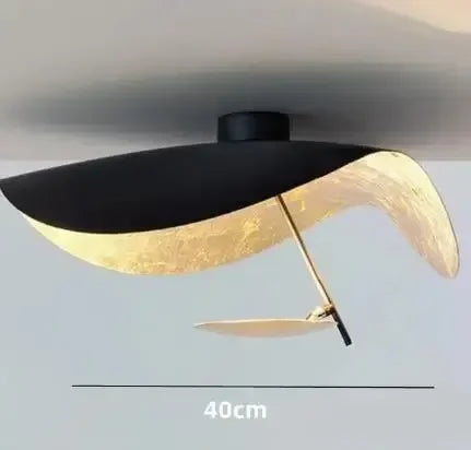 DecorBites™ Lederam Manta Pendant: Industrial Black & Gold Ceiling Light with Lotus Leaf Design