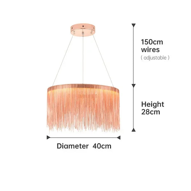 DecorBites™ Gold Chain Chandelier Pendant Light w/ Remote, Modern Tassel Design for Kitchen & Living Room