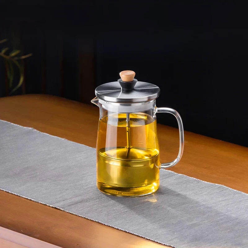 DecorBites™ Glass Tea Pot with Infuser, Heat-Resistant Clear Kettle for Herbal Tea, Teaware