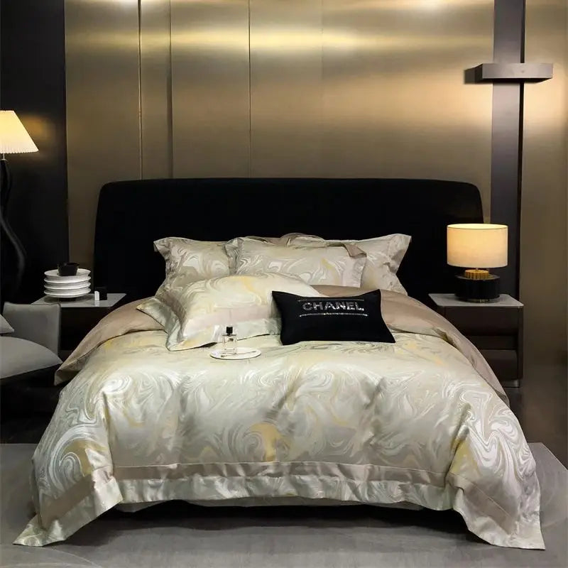 DecorBites™ Brocade Satin Jacquard Luxury Cotton Bedding Set - Duvet Cover, Sheet, Pillowcases