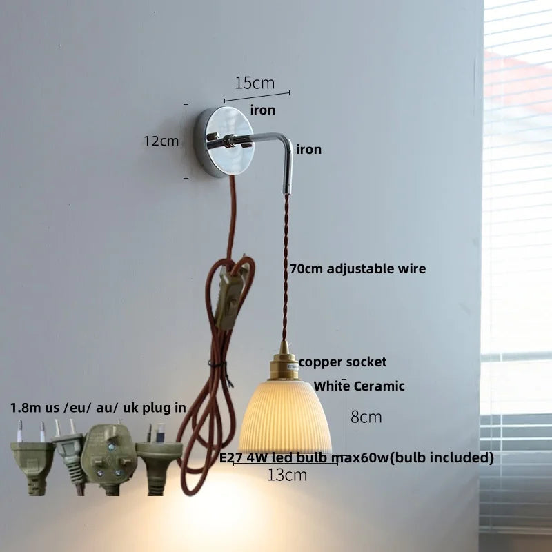 DecorBites™ Ash Wood LED Wall Light with Pull Chain Switch – Japanese Style Bedside Lamp